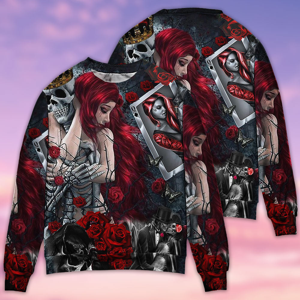Skull Love Is Life Rose Art – Sweater - Ugly Christmas Sweater