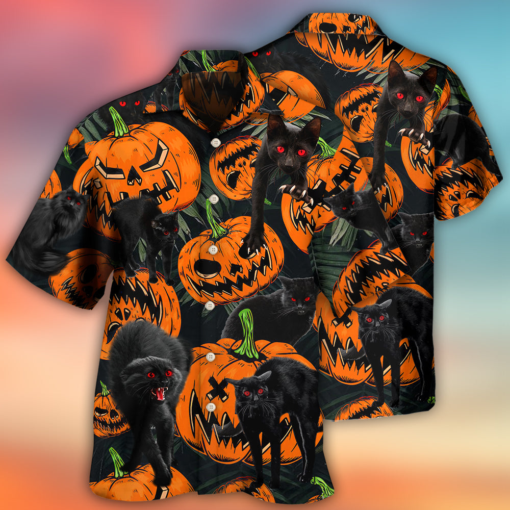 Halloween Black Cat Pumpkin Tropical Scare – Hawaiian Shirt