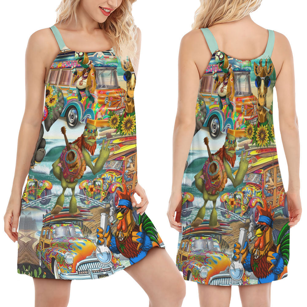 Hippie Beach Animals Love – Women's Summer Sleeveless V-Neck Camisole Dress