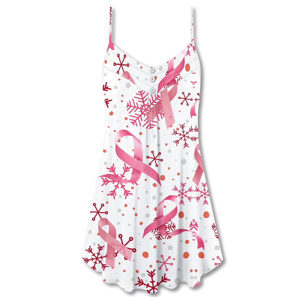 Christmas Pink Ribbon Support – Women's Summer Sleeveless V-Neck Camisole Dress