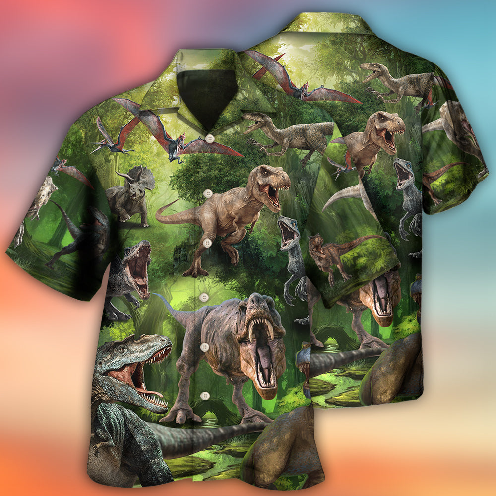 Cool Dinosaur In Forest Art – Hawaiian Shirt
