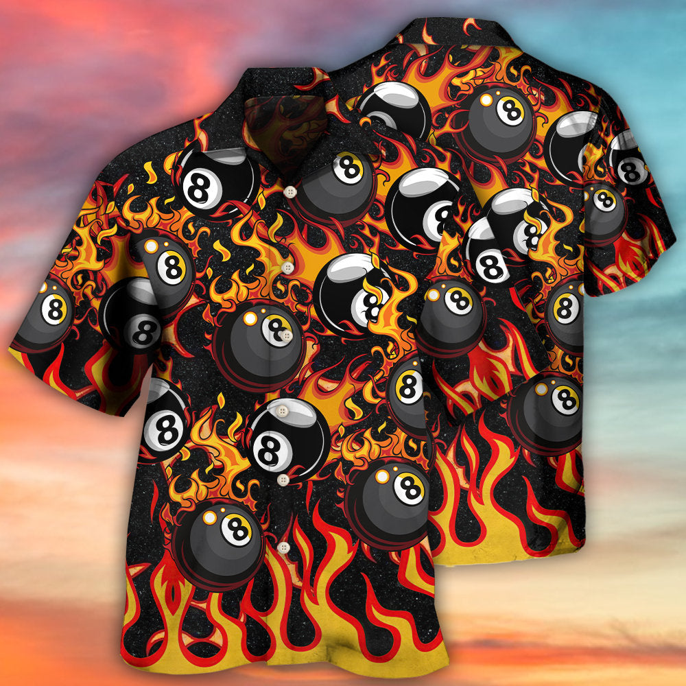 Flaming Eight Ball Billiards Fire Art – Hawaiian Shirt