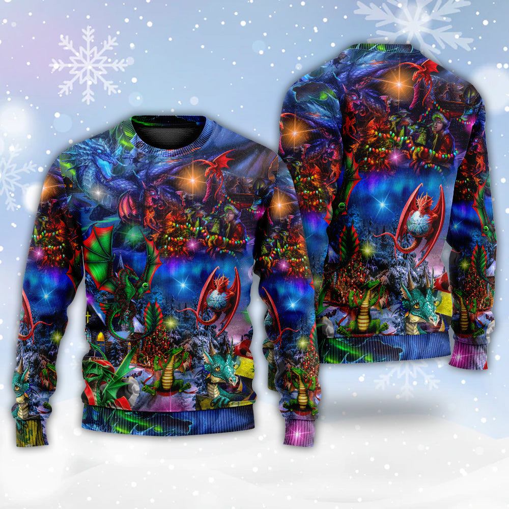 Christmas Dragon Light Fantasy Art Style – Sweater - Ugly Christmas Sweater