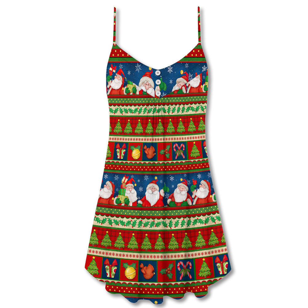 Christmas Santa Happy Xmas – Women's Summer Sleeveless V-Neck Camisole Dress