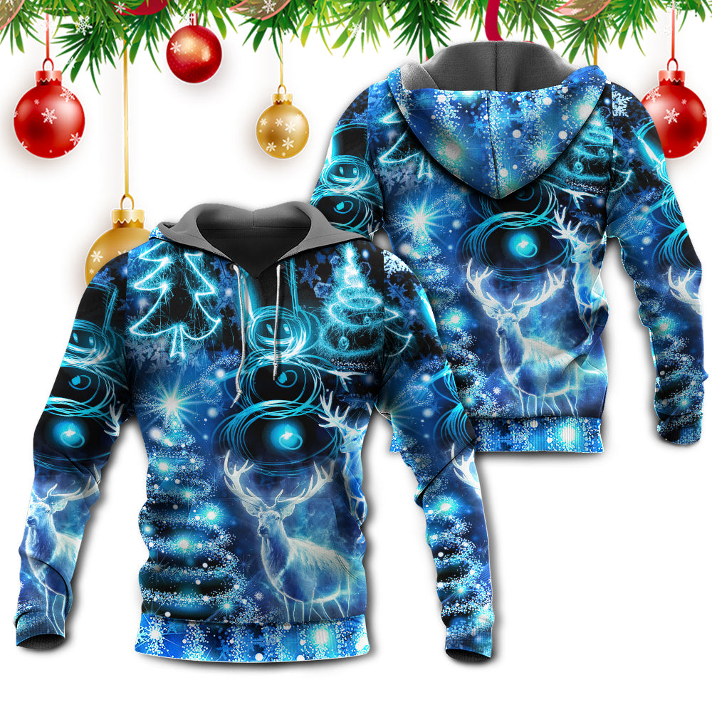 Christmas Deer Snowman Tree Glow Art – 3D Hoodie