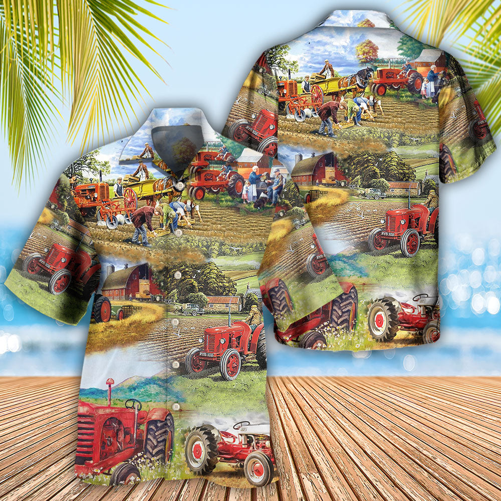 Farm Tractor Rustic Painting Art – Hawaiian Shirt