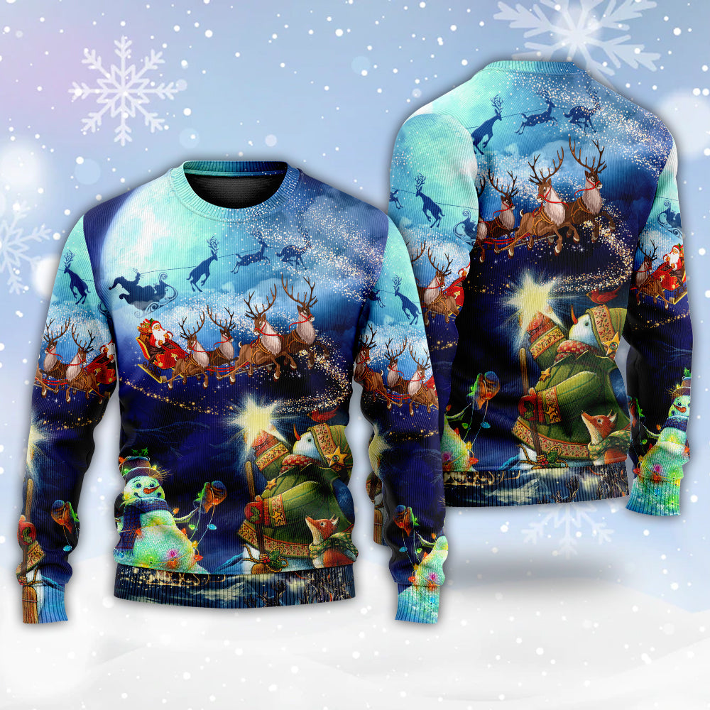Christmas Santa Reindeer Snowman Light Art – Sweater - Ugly Christmas Sweater