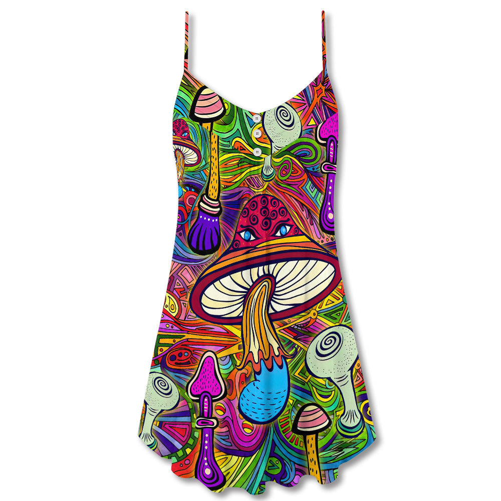 Hippie Mushroom Hypnotic Art – Women's Summer Sleeveless V-Neck Camisole Dress