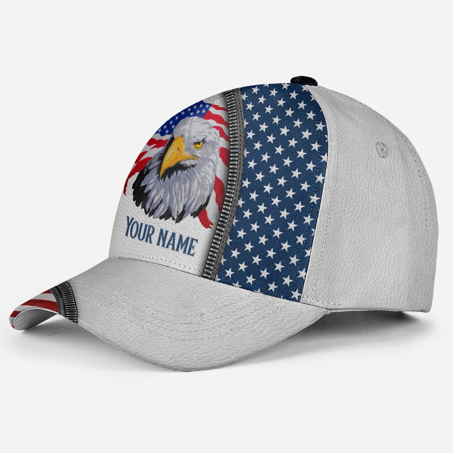 Custom White Proud American Eagle 4th July Name – Classic Cap