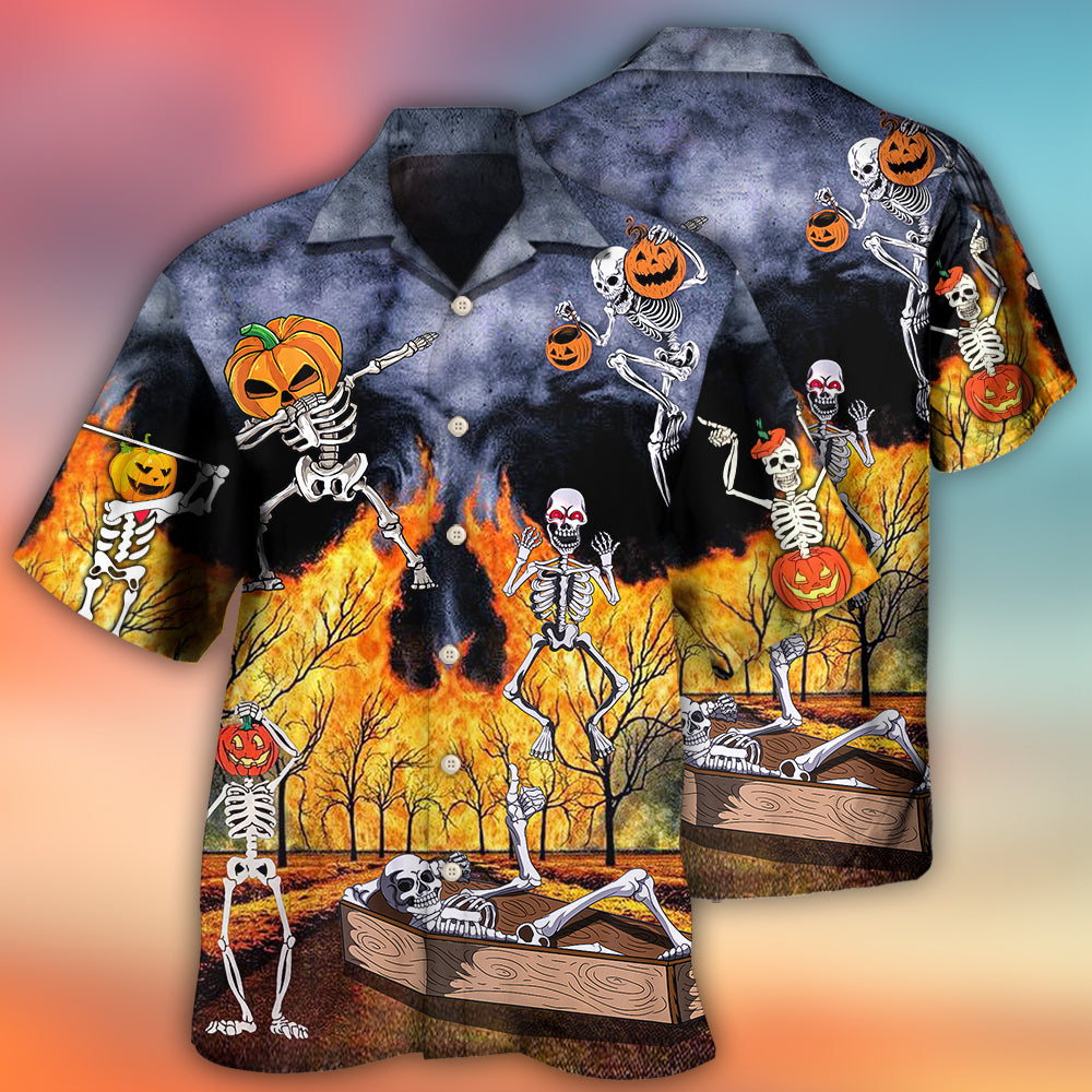 Halloween Skeleton Party With Flaming Pumpkin – Hawaiian Shirt