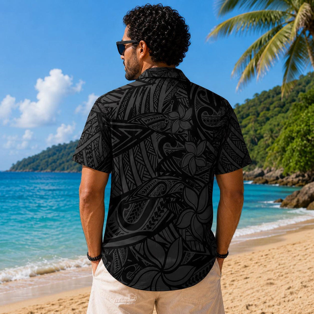Black Polynesian Tribal Plumeria Tropical Island – Hawaiian Shirt