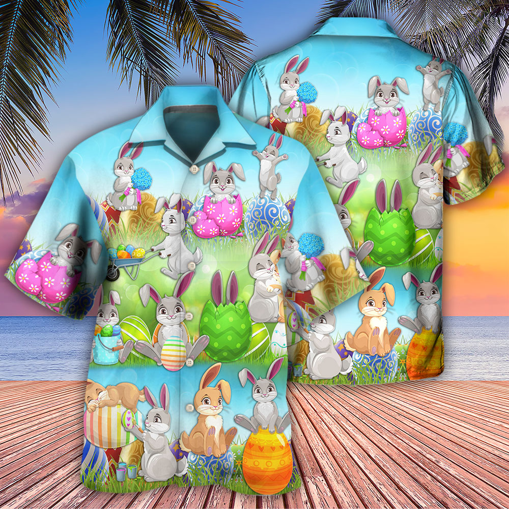 Easter Bunny Colorful Eggs Spring - Hawaiian Shirt