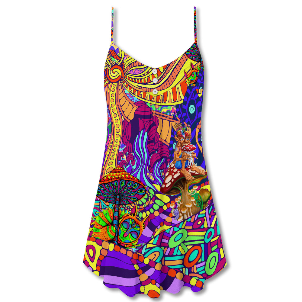 Hippie Colorful Love Life – Women's Summer Sleeveless V-Neck Camisole Dress