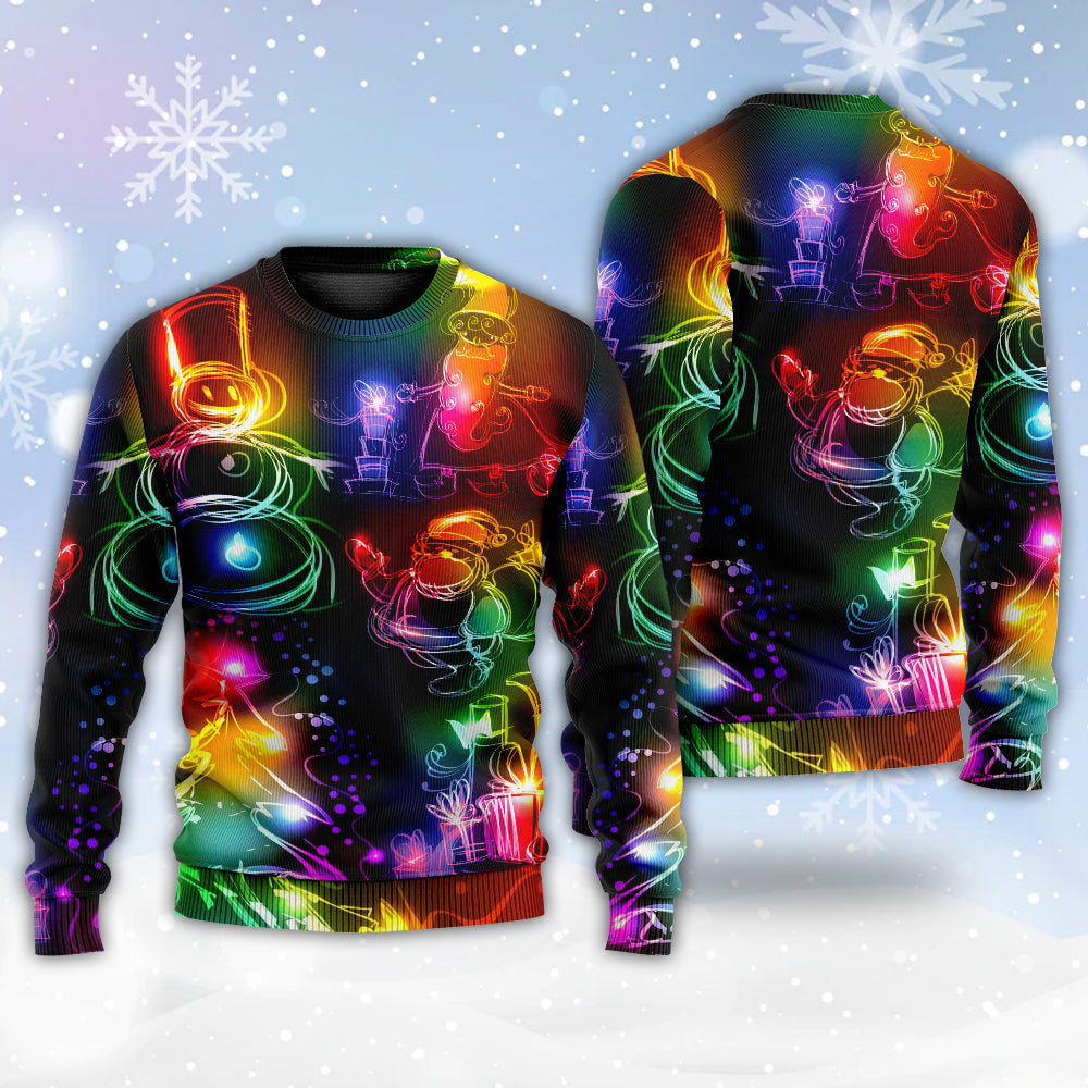 Christmas Santa Tree Snowman Neon Light Style – Sweater - Ugly Christmas Sweater