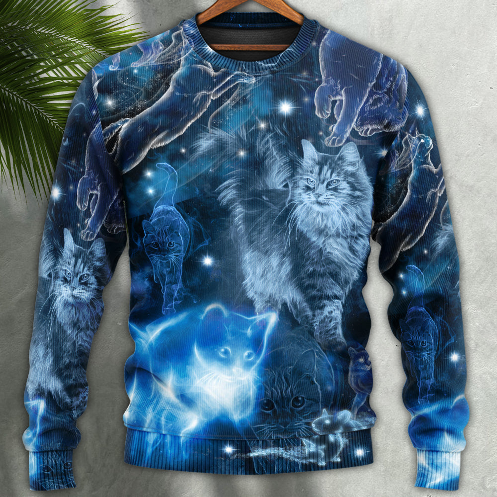Blue Neon Cat Love Art – Sweater - Ugly Christmas Sweater