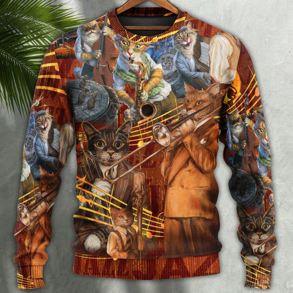 Jazz Music Lover Cat Style – Sweater - Ugly Christmas Sweater