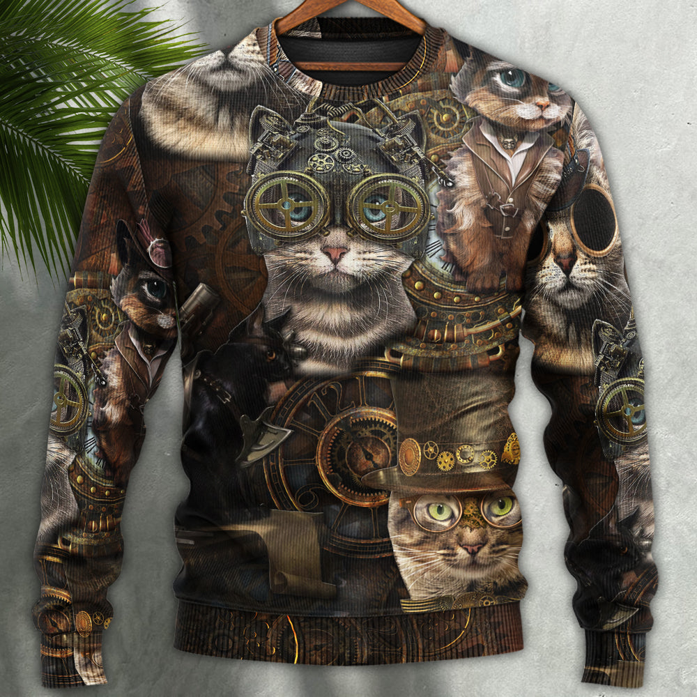 Steampunk Vintage Cat Life Art – Sweater - Ugly Christmas Sweater