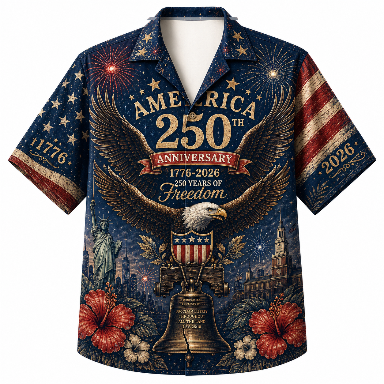 America 250th Anniversary Eagle Print Hawaiian Shirt