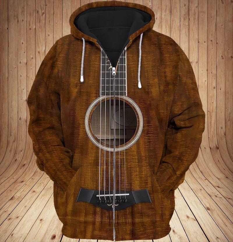 Vintage Guitar Makes Me Happy Art – 3D Hoodie