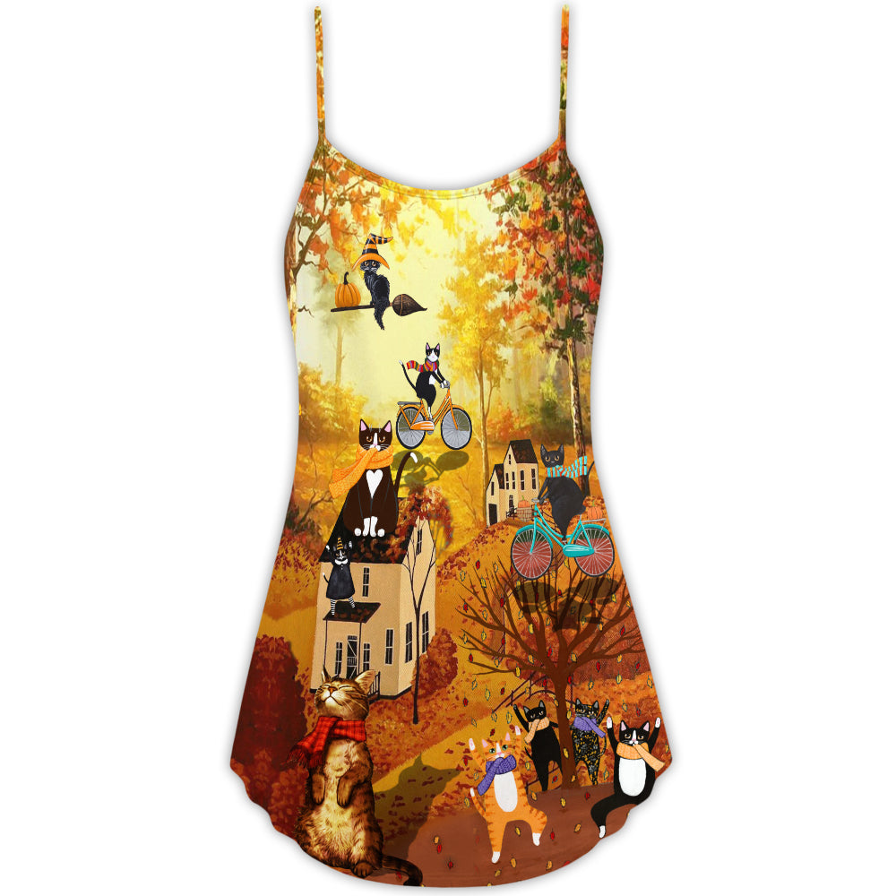 Happy Fall Yall Cat – Women's Summer Sleeveless V-Neck Camisole Dress