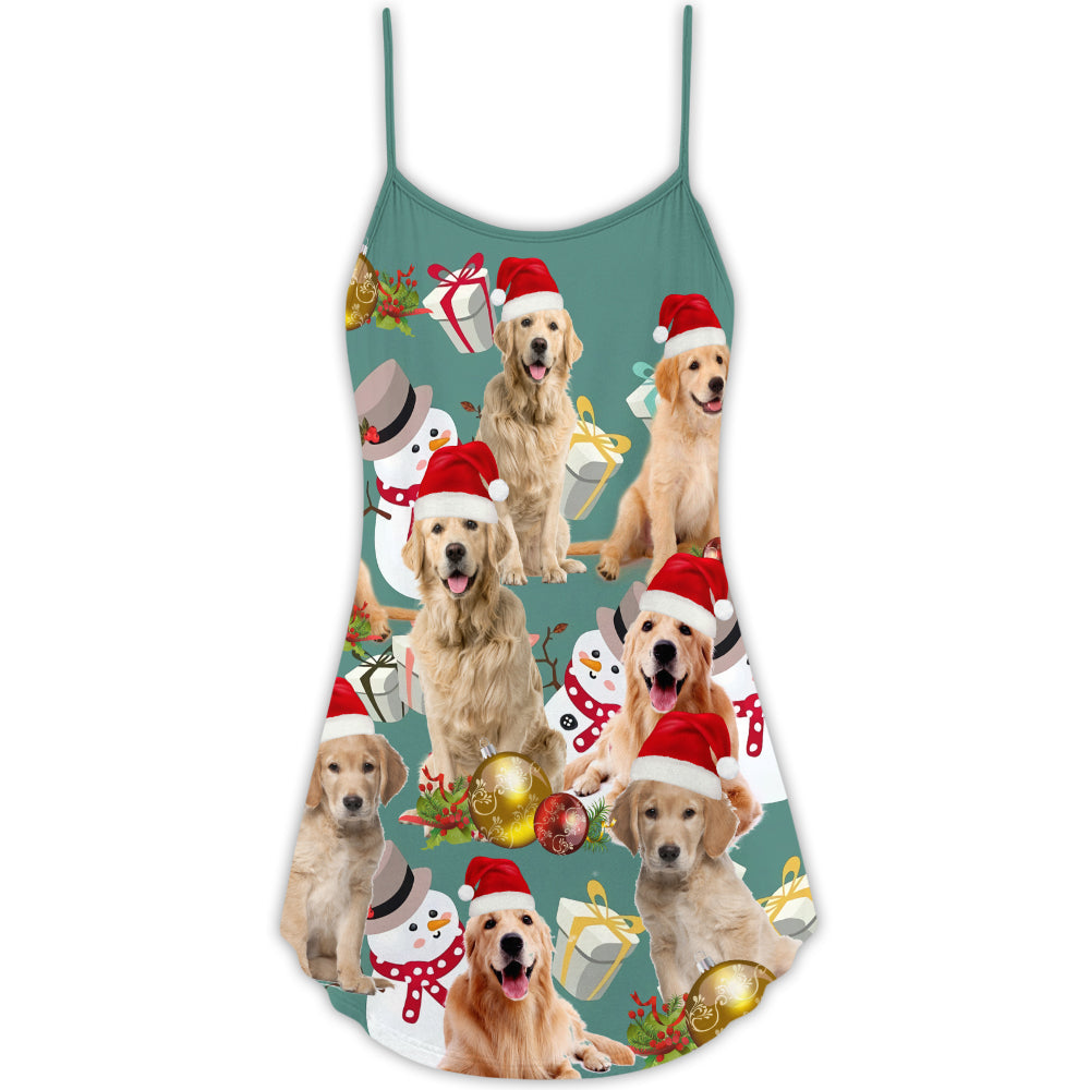 Christmas Golden Retriever Merry Xmas – Women's Summer Sleeveless V-Neck Camisole Dress