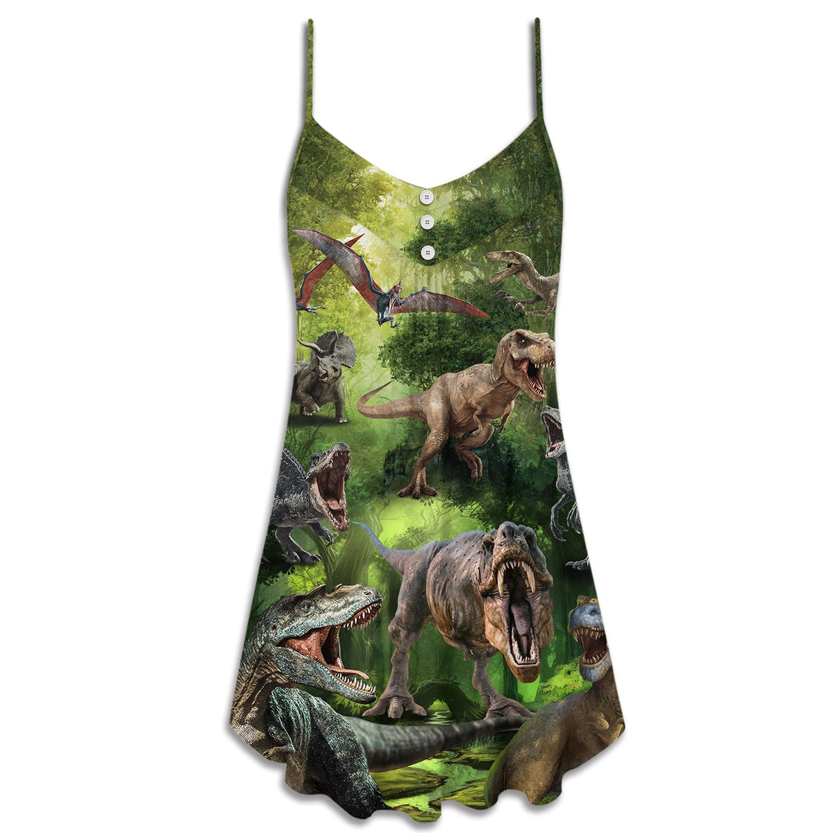 Forest Dinosaur Cool Style – Women's Summer Sleeveless V-Neck Camisole Dress