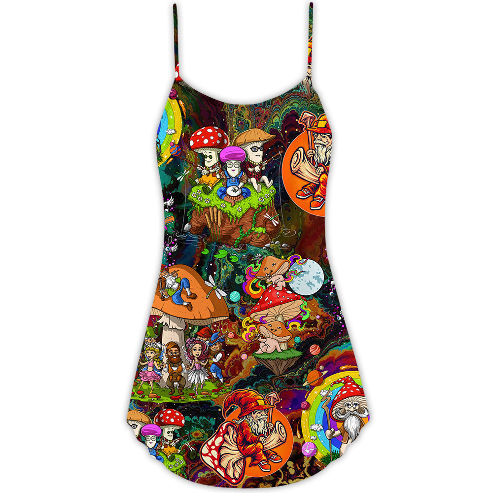 Hippie Mushroom Trippy Colorful Lover – Women's Summer Sleeveless V-Neck Camisole Dress