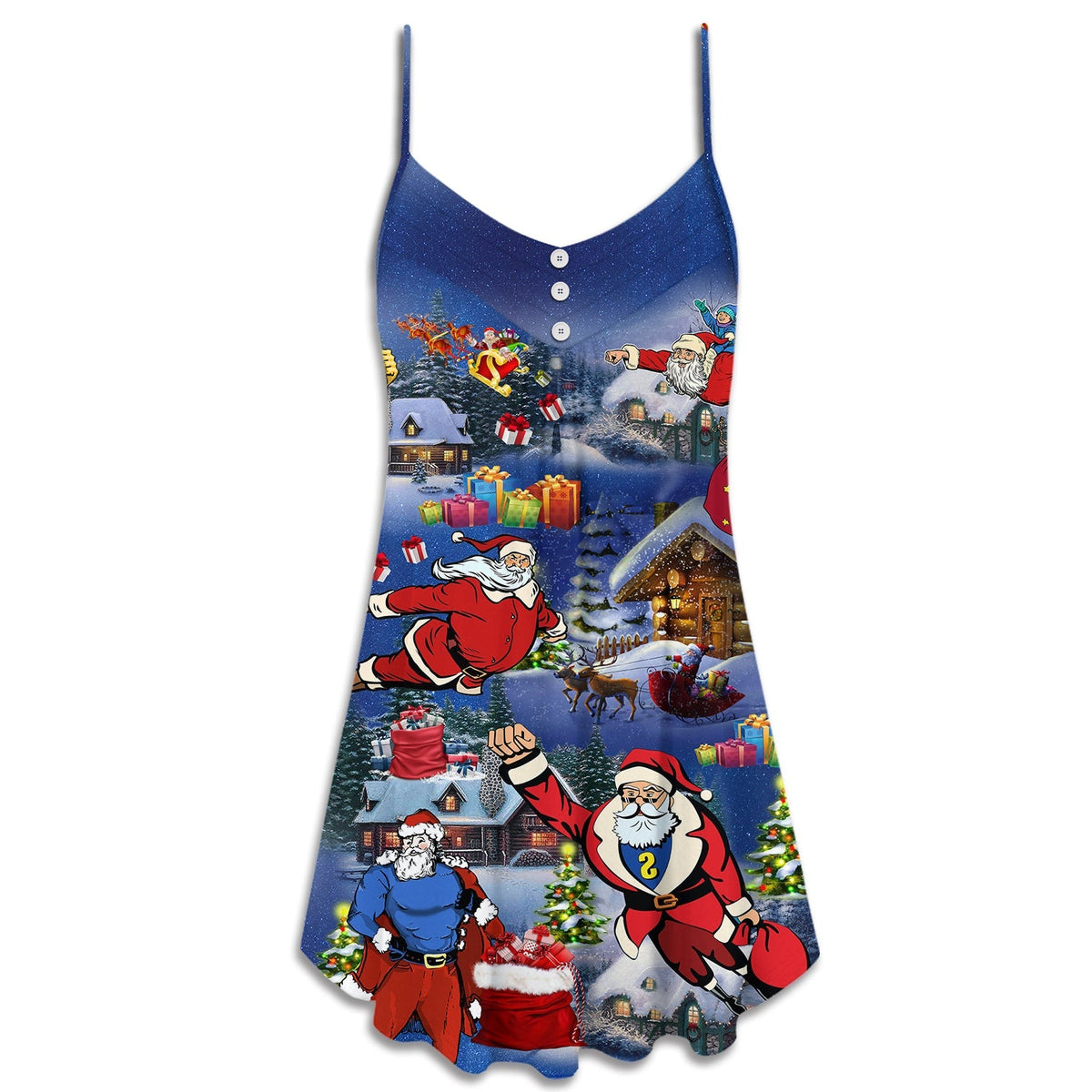 Christmas Flying Super Santa – Women's Summer Sleeveless V-Neck Camisole Dress