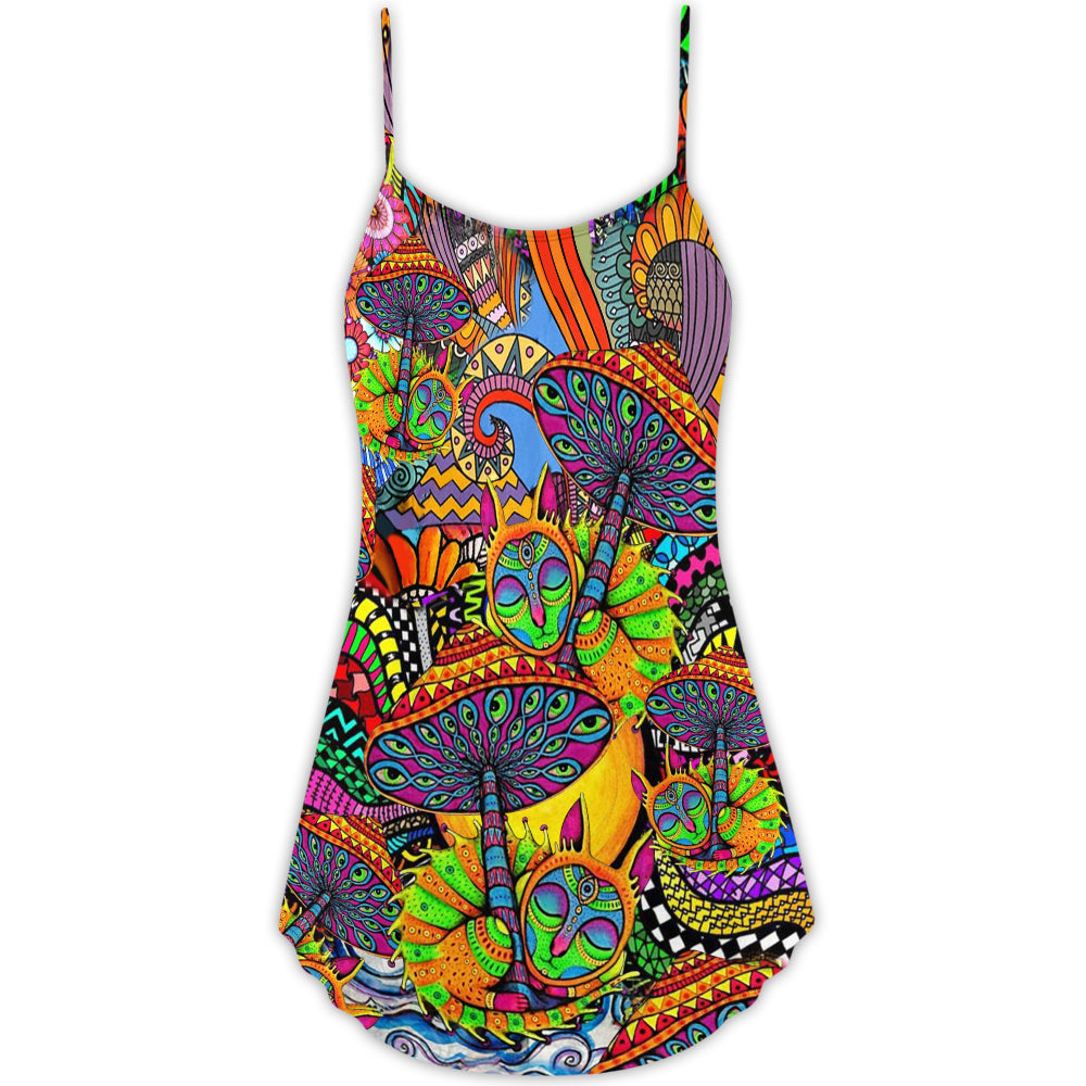 Hippie Peace Life Floral – Women's Summer Sleeveless V-Neck Camisole Dress