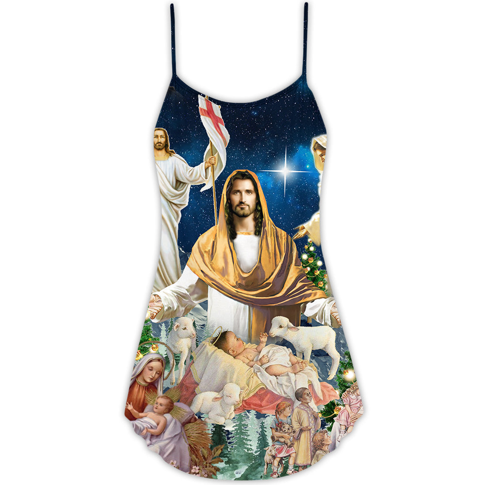 Christmas Jesus Miracle Night – Women's Summer Sleeveless V-Neck Camisole Dress