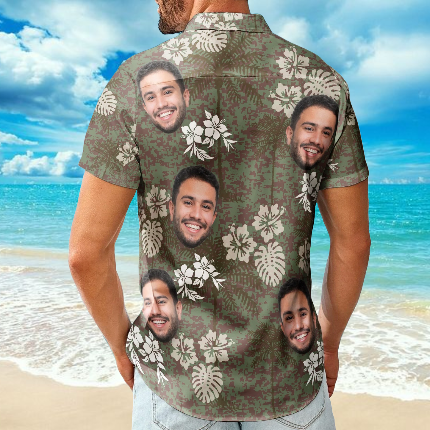 Camo Tropical Beach Pattern Hawaii Aloha Shirts - Custom Photo Hawaiian Shirt