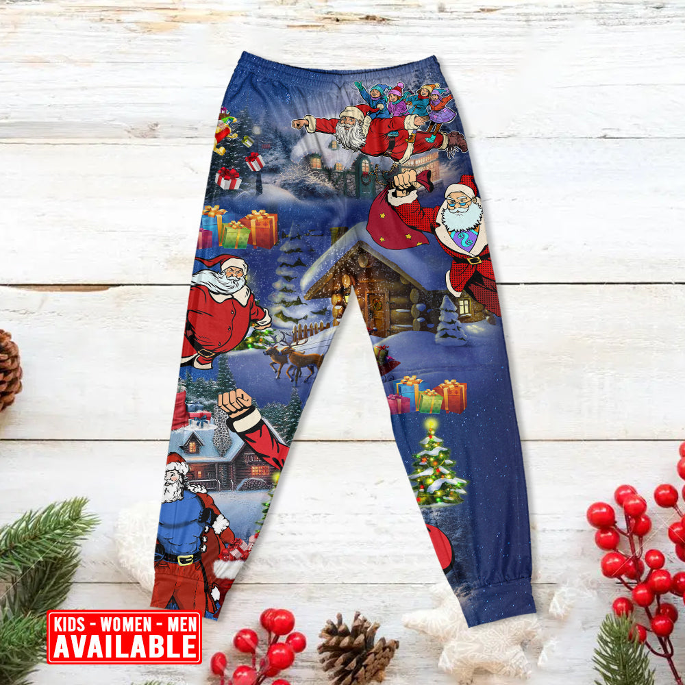 Christmas Flying Super Santa - Pajamas Long Sleeve - Owls Matrix LTD