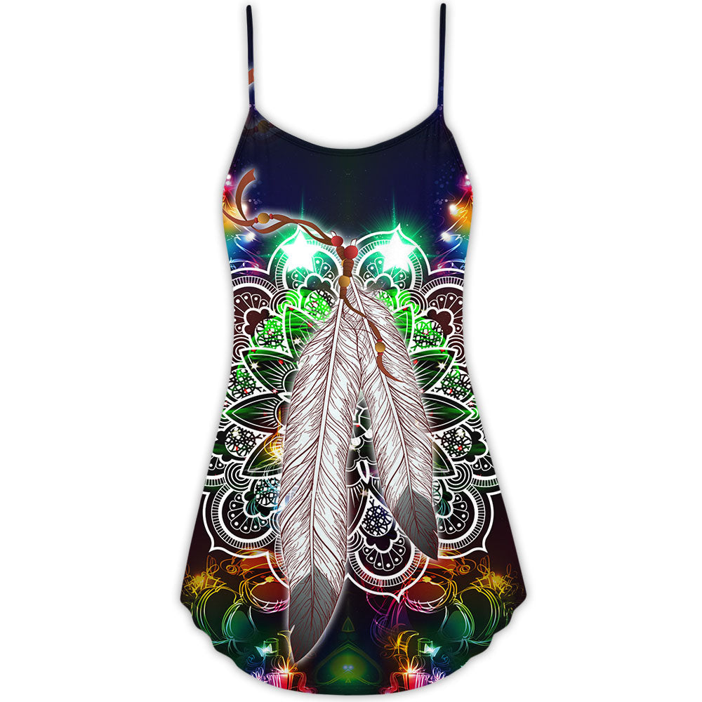 Neon Feather Mandala Christmas – Women's Summer Sleeveless V-Neck Camisole Dress