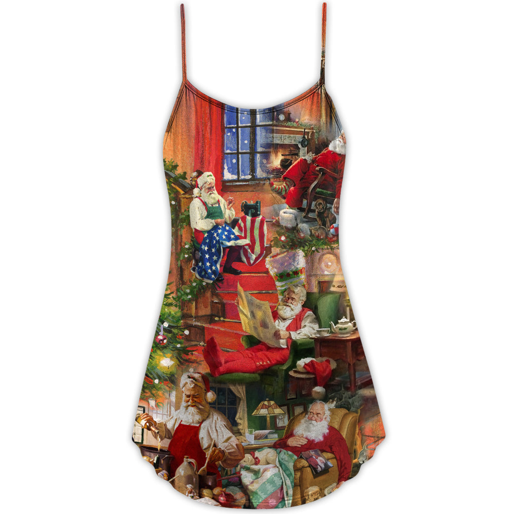 Christmas Santa In Daily Life – Women's Summer Sleeveless V-Neck Camisole Dress