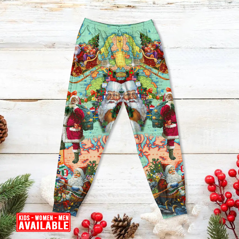 Chirstmas Love Santa World Map - Pajamas Long Sleeve - Owls Matrix LTD