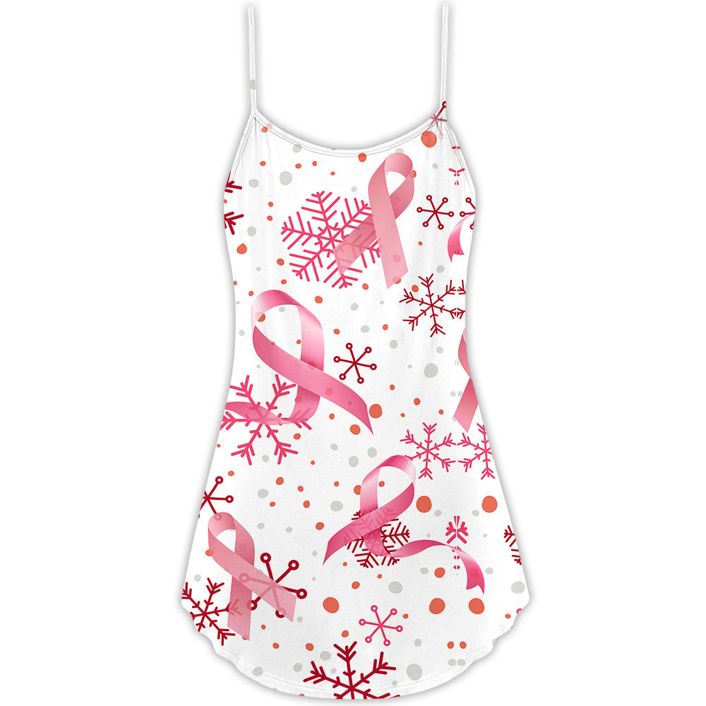 Christmas Pink Ribbon Support – Women's Summer Sleeveless V-Neck Camisole Dress