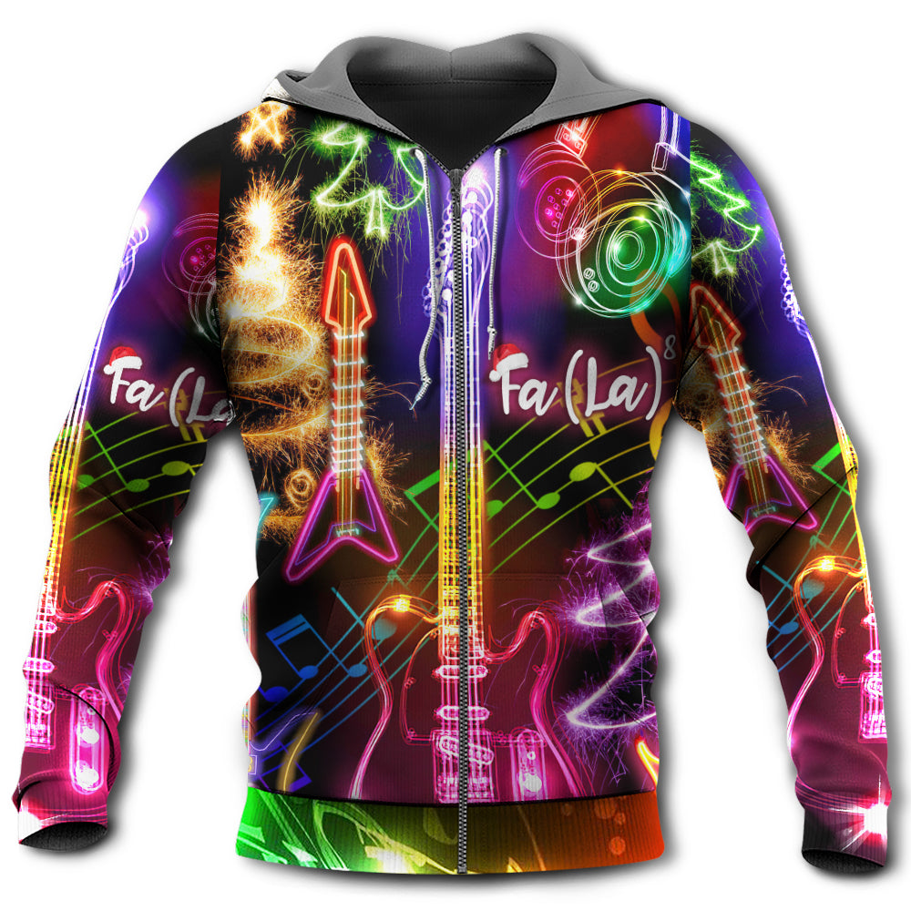Christmas Guitar Tree Happy Glow Light Art – 3D Hoodie