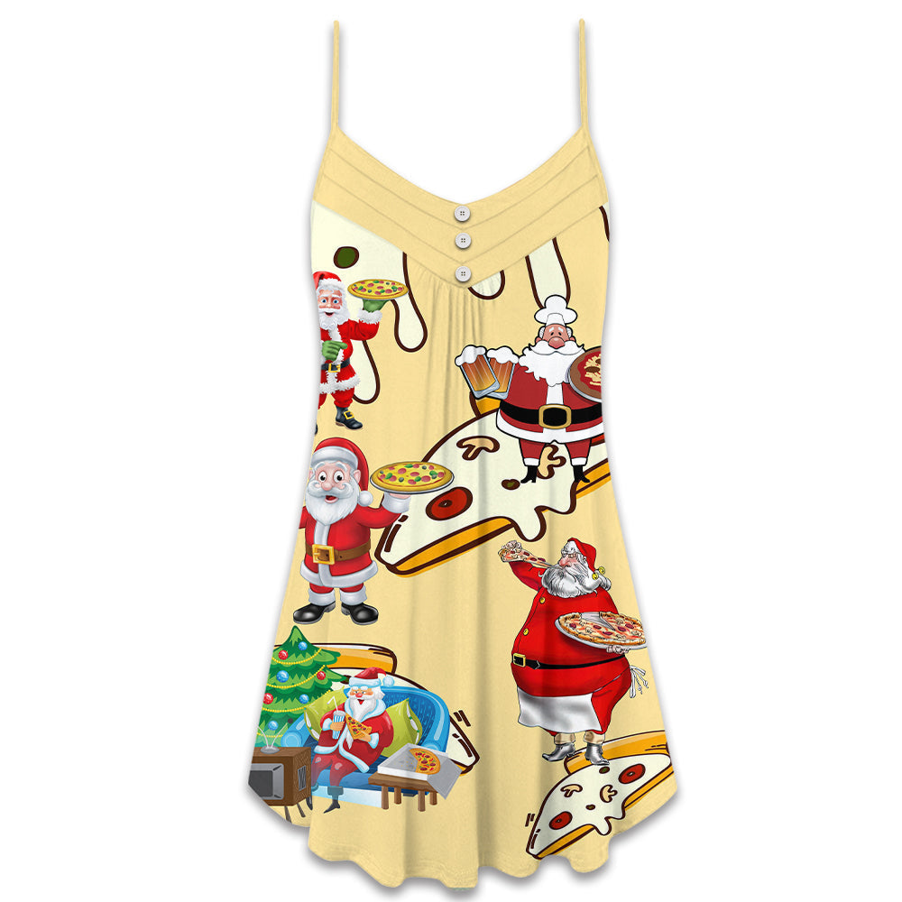 Christmas Santa Eating Pizza – Women's Summer Sleeveless V-Neck Camisole Dress