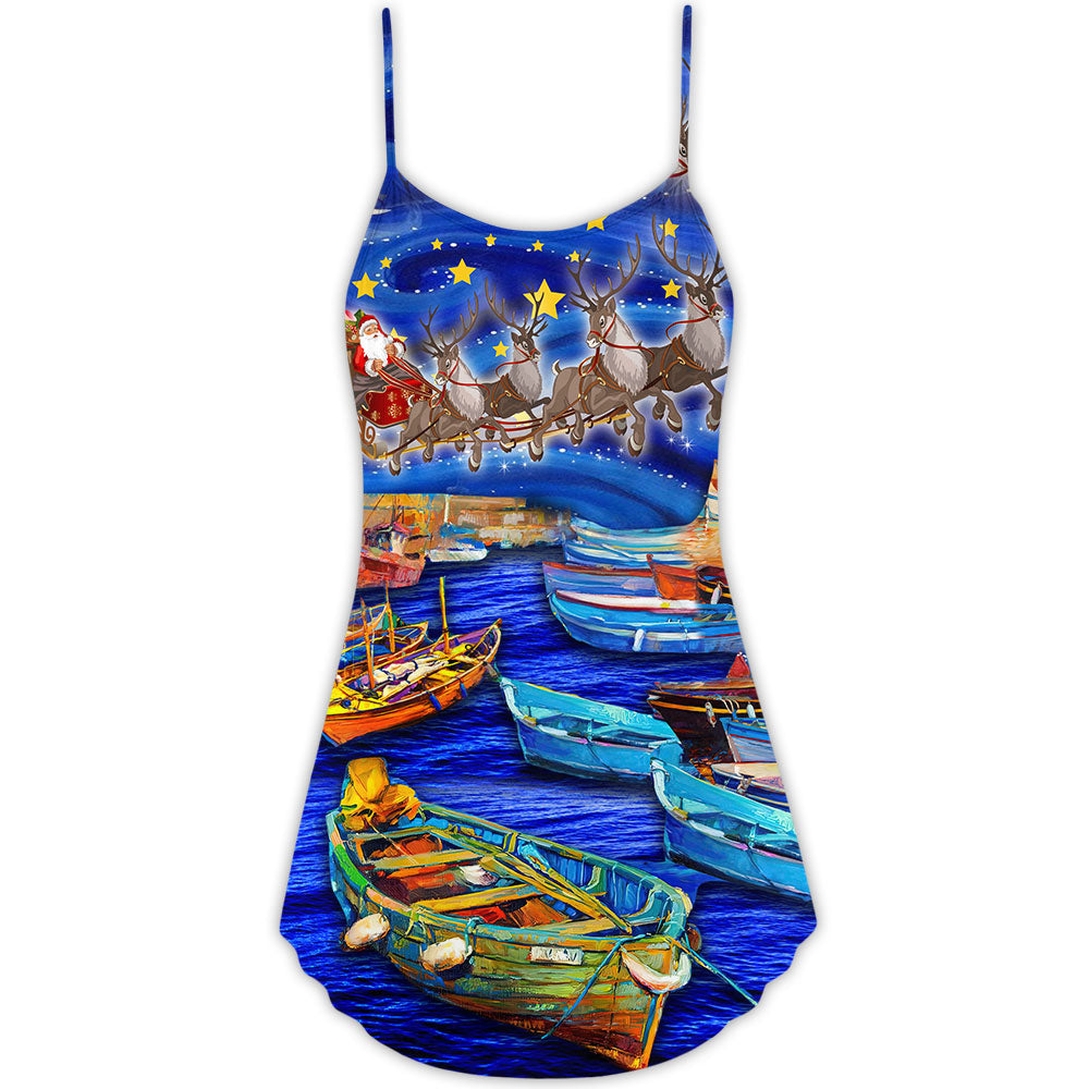 Boat Santa Merry Christmas Snow – Women's Summer Sleeveless V-Neck Camisole Dress