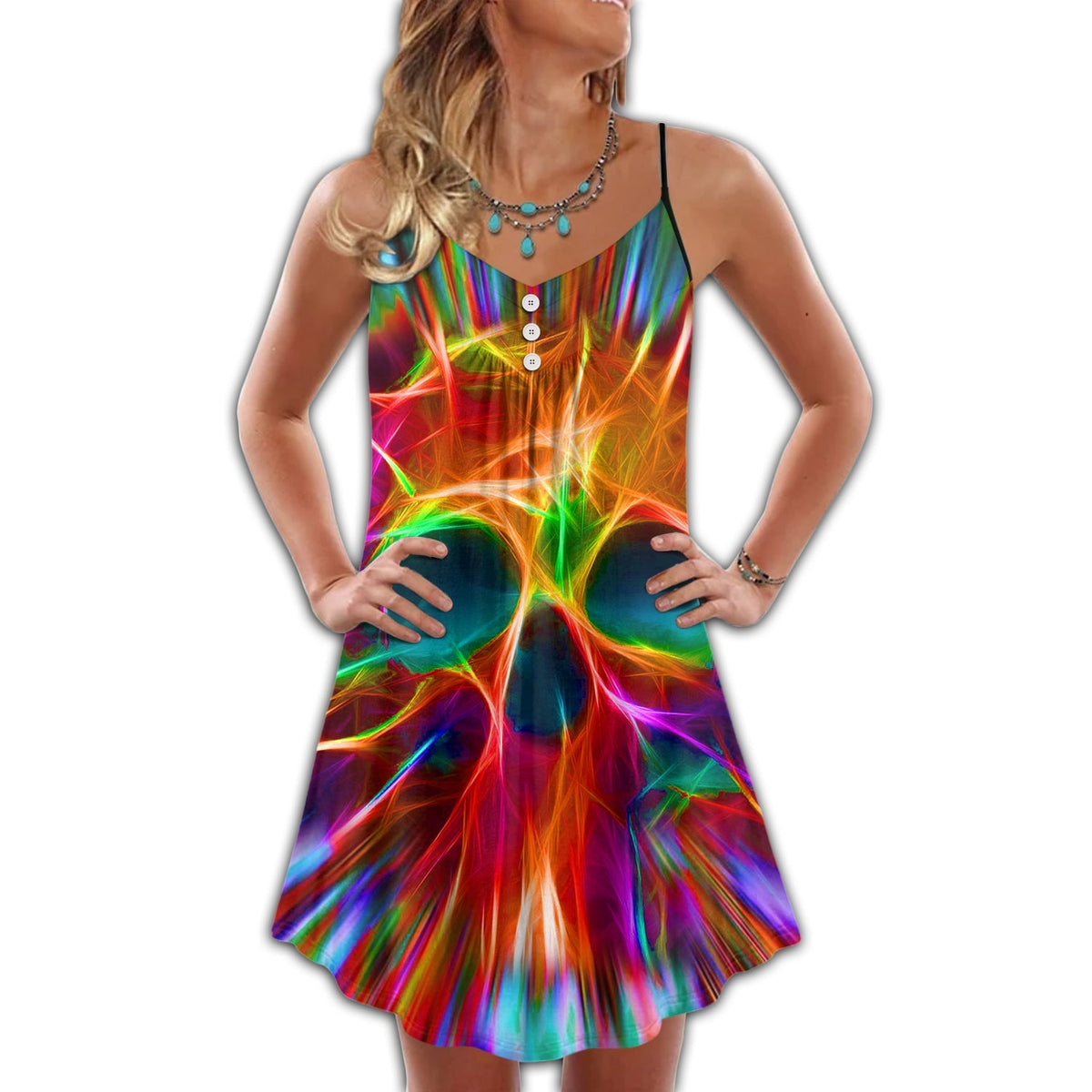 High Smoke Skull Style – Women's Summer Sleeveless V-Neck Camisole Dress