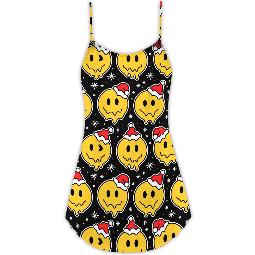 Christmas Smiling Face Santa Hat – Women's Summer Sleeveless V-Neck Camisole Dress