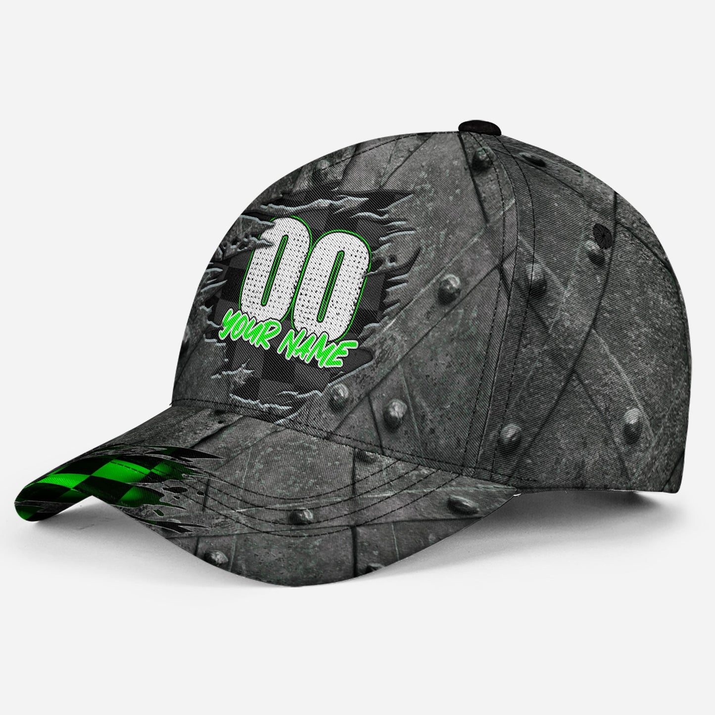 Custom Green Neon Racing Name Number – Classic Cap