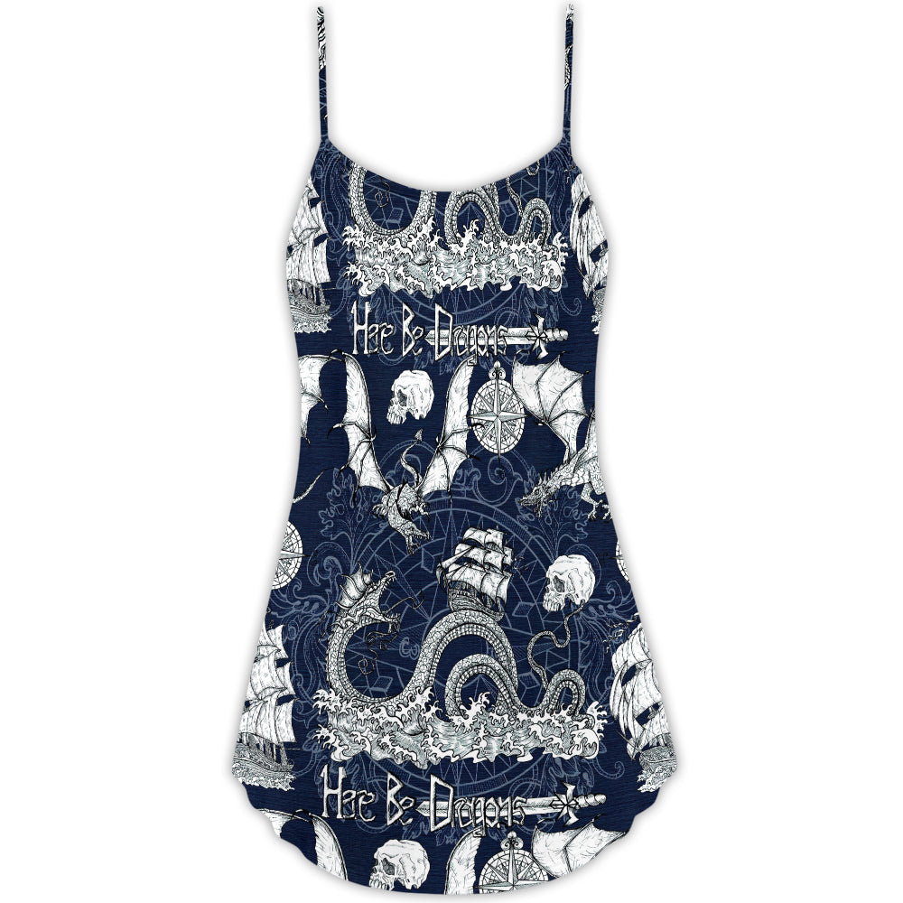 Dragon With Skull Vintage Sea Ship – Women's Summer Sleeveless V-Neck Camisole Dress