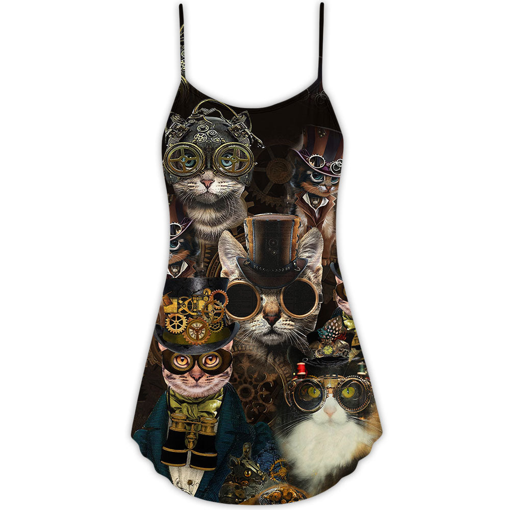 Steampunk Cat Machine Lover – Women's Summer Sleeveless V-Neck Camisole Dress