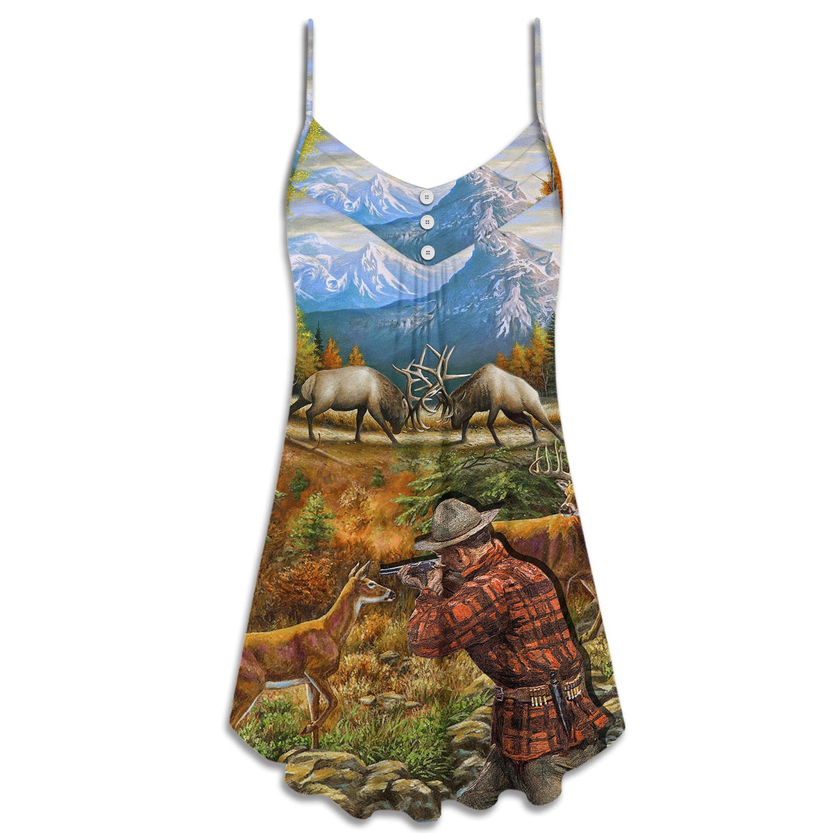 Hunting Deer Cool Art – Women's Summer Sleeveless V-Neck Camisole Dress