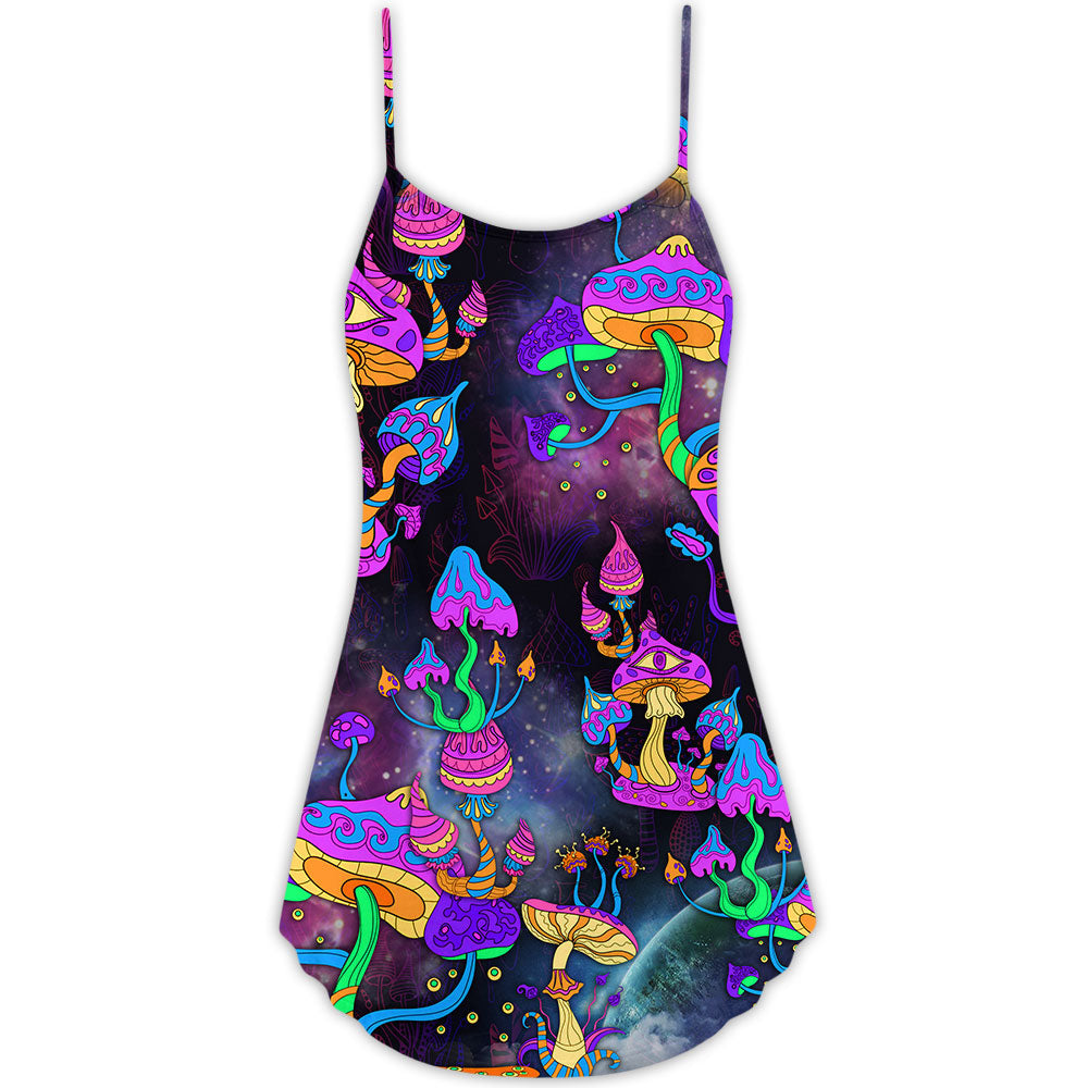 Hippie Mushroom Life Lover – Women's Summer Sleeveless V-Neck Camisole Dress