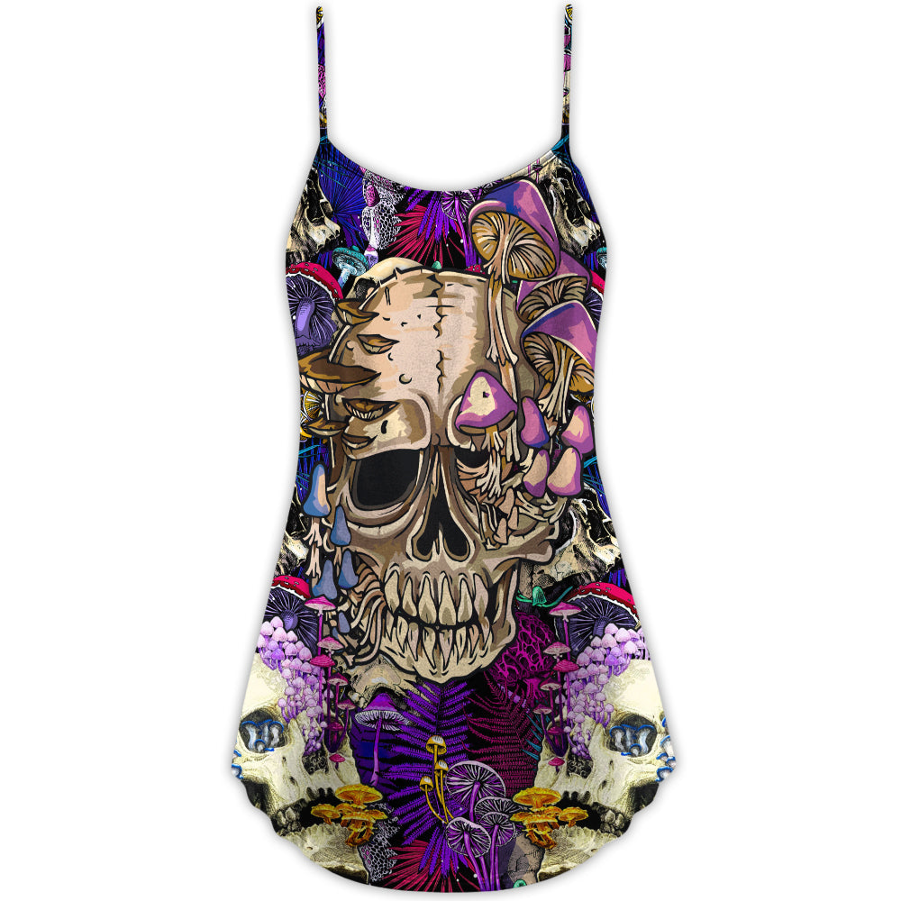 Skull Mushroom Psychedelic Magic – Women's Summer Sleeveless V-Neck Camisole Dress