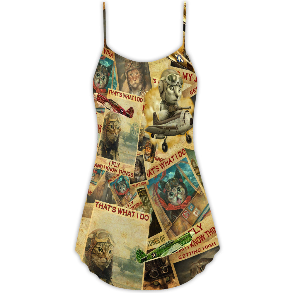 Vintage Pilot Cat Art – Women's Summer Sleeveless V-Neck Camisole Dress