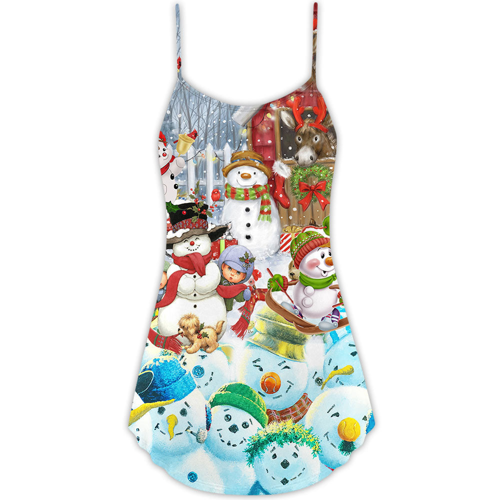 Snowman Happy Farm Holiday – Women's Summer Sleeveless V-Neck Camisole Dress
