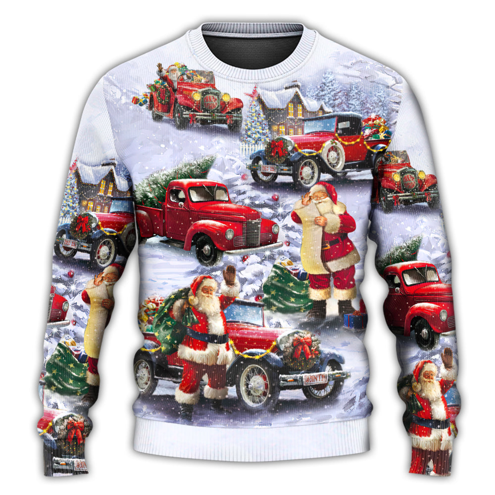 Christmas Santa Red Truck Funny Gift Art – Sweater - Ugly Christmas Sweater